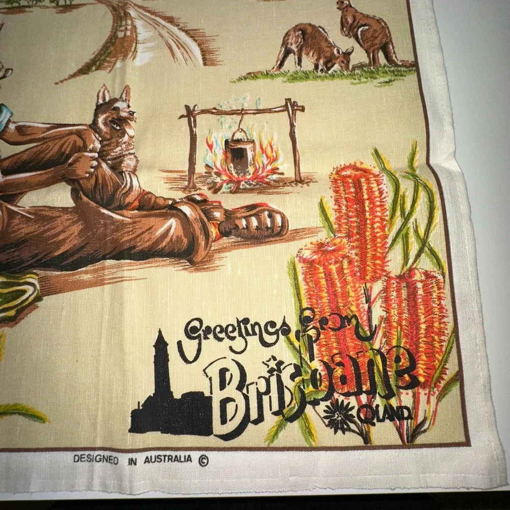 Vintage Tea‎ Towel ROSS Retro Australian The Jolly Swagman Linen Cotton Unused